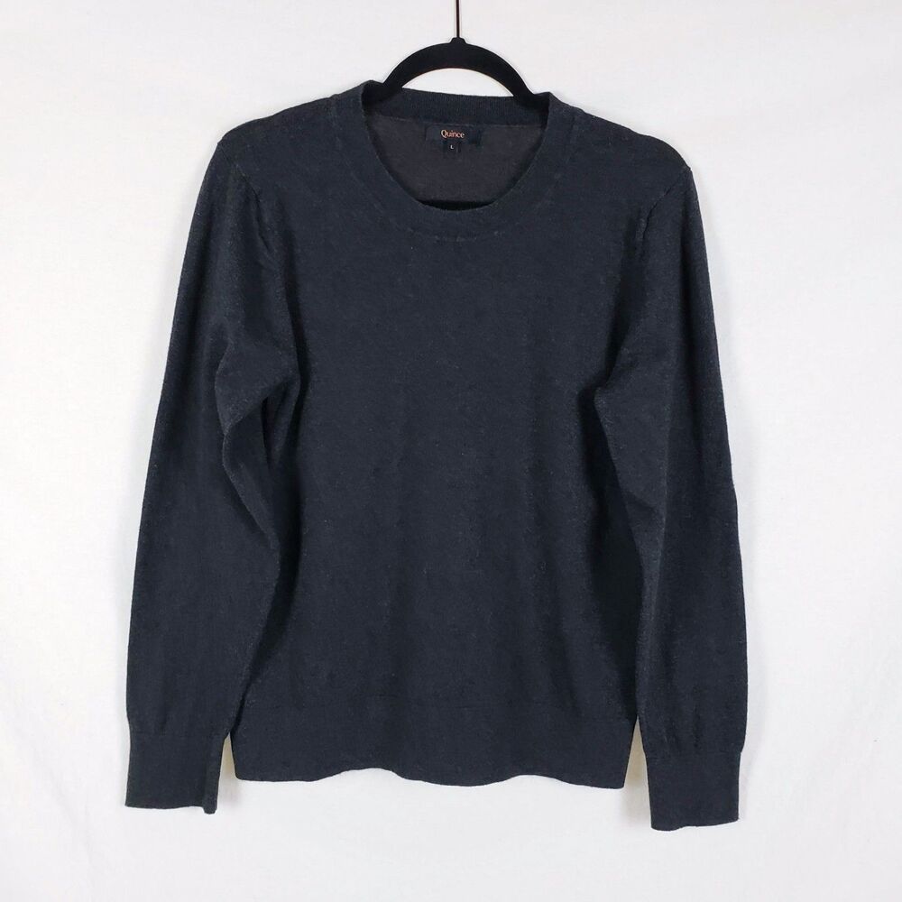 Quince Lightweight Cotton Cashmere Crew Sweater Womens L Gray Minimalist